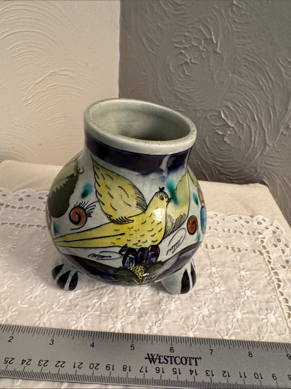 Mexican Hand-Painted Ceramic Tripod Vase - Multicolor Floral